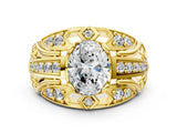 Yellow gold Oval Cut Diamond Pave Art Deco Split Shank Ring with Four-Prong Setting_9