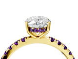 Yellow gold Oval Cut Diamond Pave Band Solitaire Ring with Round with Amethyst side stone and Prong Setting_4