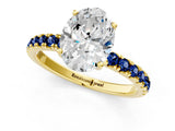 Yellow gold Oval Cut Diamond Pave Band Solitaire Ring with Round with Blue Sapphire side stone and Prong Setting_13