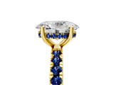 Yellow gold Oval Cut Diamond Pave Band Solitaire Ring with Round with Blue Sapphire side stone and Prong Setting_17