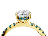 Yellow gold Oval Cut Diamond Pave Band Solitaire Ring with Round with Blue Topaz side stone and Prong Setting_16