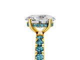 Yellow gold Oval Cut Diamond Pave Band Solitaire Ring with Round with Blue Topaz side stone and Prong Setting_17