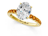 Yellow gold Oval Cut Diamond Pave Band Solitaire Ring with Round with Citrine side stone and Prong Setting_1