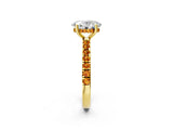 Yellow gold Oval Cut Diamond Pave Band Solitaire Ring with Round with Citrine side stone and Prong Setting_2