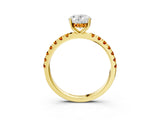Yellow gold Oval Cut Diamond Pave Band Solitaire Ring with Round with Citrine side stone and Prong Setting_3