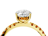 Yellow gold Oval Cut Diamond Pave Band Solitaire Ring with Round with Citrine side stone and Prong Setting_4