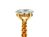 Yellow gold Oval Cut Diamond Pave Band Solitaire Ring with Round with Citrine side stone and Prong Setting_5