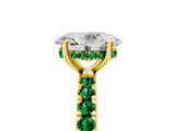 Yellow gold Oval Cut Diamond Pave Band Solitaire Ring with Round with Emerald side stone and Prong Setting_5