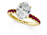 Yellow gold Oval Cut Diamond Pave Band Solitaire Ring with Round with Garnet side stone and Prong Setting_13
