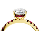 Yellow gold Oval Cut Diamond Pave Band Solitaire Ring with Round with Garnet side stone and Prong Setting_16