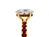Yellow gold Oval Cut Diamond Pave Band Solitaire Ring with Round with Garnet side stone and Prong Setting_17