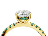 Yellow gold Oval Cut Diamond Pave Band Solitaire Ring with Round with Green Sapphire side stone and Prong Setting_28