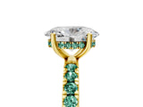 Yellow gold Oval Cut Diamond Pave Band Solitaire Ring with Round with Green Sapphire side stone and Prong Setting_29