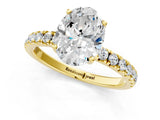 Yellow gold Oval Cut Diamond Pave Band Solitaire Ring with Round with Moissanite side stone and Prong Setting_25