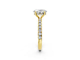 Yellow gold Oval Cut Diamond Pave Band Solitaire Ring with Round with Moissanite side stone and Prong Setting_26