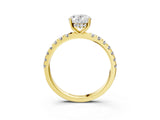 Yellow gold Oval Cut Diamond Pave Band Solitaire Ring with Round with Moissanite side stone and Prong Setting_27