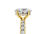 Yellow gold Oval Cut Diamond Pave Band Solitaire Ring with Round with Moissanite side stone and Prong Setting_29