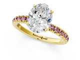 Yellow gold Oval Cut Diamond Pave Band Solitaire Ring with Round with Morganite side stone and Prong Setting_13
