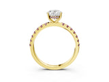 Yellow gold Oval Cut Diamond Pave Band Solitaire Ring with Round with Morganite side stone and Prong Setting_15