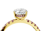 Yellow gold Oval Cut Diamond Pave Band Solitaire Ring with Round with Morganite side stone and Prong Setting_16