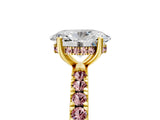 Yellow gold Oval Cut Diamond Pave Band Solitaire Ring with Round with Morganite side stone and Prong Setting_17