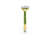 Yellow gold Oval Cut Diamond Pave Band Solitaire Ring with Round with Peridot side stone and Prong Setting_2