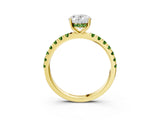 Yellow gold Oval Cut Diamond Pave Band Solitaire Ring with Round with Peridot side stone and Prong Setting_3
