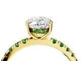Yellow gold Oval Cut Diamond Pave Band Solitaire Ring with Round with Peridot side stone and Prong Setting_4