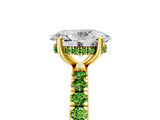Yellow gold Oval Cut Diamond Pave Band Solitaire Ring with Round with Peridot side stone and Prong Setting_5
