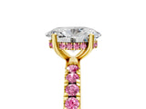 Yellow gold Oval Cut Diamond Pave Band Solitaire Ring with Round with Pink Sapphire side stone and Prong Setting_17
