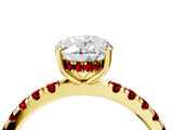 Yellow gold Oval Cut Diamond Pave Band Solitaire Ring with Round with Ruby side stone and Prong Setting_16