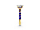 Yellow gold Oval Cut Diamond Pave Band Solitaire Ring with Round with Tanzanite side stone and Prong Setting_2