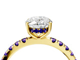 Yellow gold Oval Cut Diamond Pave Band Solitaire Ring with Round with Tanzanite side stone and Prong Setting_4