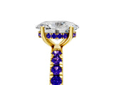 Yellow gold Oval Cut Diamond Pave Band Solitaire Ring with Round with Tanzanite side stone and Prong Setting_5