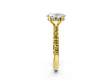 Yellow gold Oval Cut Diamond Pave Band Solitaire Ring with Round with Yellow Sapphire side stone and Prong Setting_14