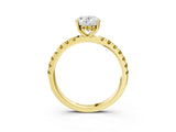 Yellow gold Oval Cut Diamond Pave Band Solitaire Ring with Round with Yellow Sapphire side stone and Prong Setting_15