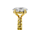 Yellow gold Oval Cut Diamond Pave Band Solitaire Ring with Round with Yellow Sapphire side stone and Prong Setting_17