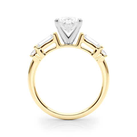 Yellow gold Oval Cut Diamond Ring with Baguette Side Stones, Channel Set Band, and Four-Prong Setting 2