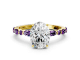 Yellow gold Oval Cut Diamond Ring with Marquise and Round with Amethyst side stone Side Stones and Four-Prong Setting_24