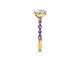 Yellow gold Oval Cut Diamond Ring with Marquise and Round with Amethyst side stone Side Stones and Four-Prong Setting_26