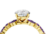 Yellow gold Oval Cut Diamond Ring with Marquise and Round with Amethyst side stone Side Stones and Four-Prong Setting_28