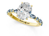 Yellow gold Oval Cut Diamond Ring with Marquise and Round with Aquamarine side stone Side Stones and Four-Prong Setting_13