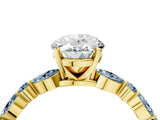 Yellow gold Oval Cut Diamond Ring with Marquise and Round with Aquamarine side stone Side Stones and Four-Prong Setting_16