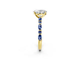 Yellow gold Oval Cut Diamond Ring with Marquise and Round with Blue Sapphire side stone Side Stones and Four-Prong Setting_50