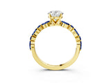 Yellow gold Oval Cut Diamond Ring with Marquise and Round with Blue Sapphire side stone Side Stones and Four-Prong Setting_51