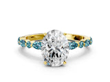 Yellow gold Oval Cut Diamond Ring with Marquise and Round with Blue Topaz side stone Side Stones and Four-Prong Setting_24