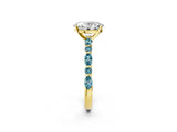 Yellow gold Oval Cut Diamond Ring with Marquise and Round with Blue Topaz side stone Side Stones and Four-Prong Setting_26