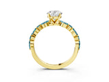 Yellow gold Oval Cut Diamond Ring with Marquise and Round with Blue Topaz side stone Side Stones and Four-Prong Setting_27