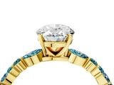 Yellow gold Oval Cut Diamond Ring with Marquise and Round with Blue Topaz side stone Side Stones and Four-Prong Setting_28
