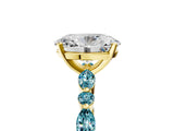 Yellow gold Oval Cut Diamond Ring with Marquise and Round with Blue Topaz side stone Side Stones and Four-Prong Setting_29